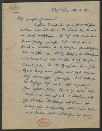 Brief an B. Schott's Söhne : 28.03.1921