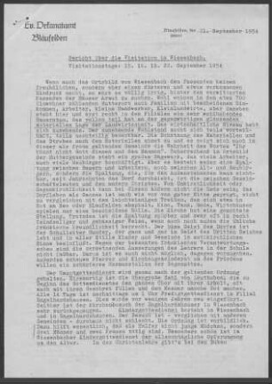 Wiesenbach: Visitationsbericht mit Pfarrbericht 1954