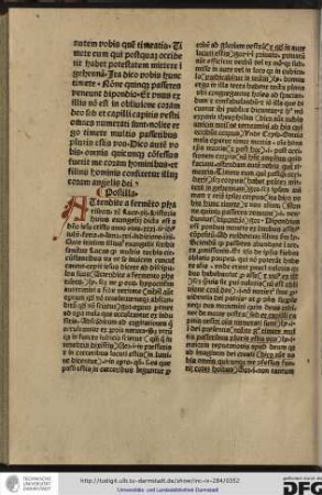 Postilla. Attendite a fermento Phariseorum etc., Luce xii... Ante initium illius evangelii scribit sanctus Lucas quod multis turbis circumstantibus ita...