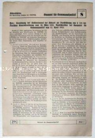 Informationsblatt der NSDAP-Gauleitung Sachsen (Gauamt für Gemeindepolitik) zur Gemeindeordnung