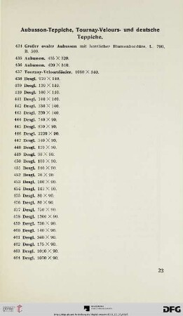 Aubusson-Teppiche, Tournay-Velours- und deutsche Teppiche (Nr. 434-477)