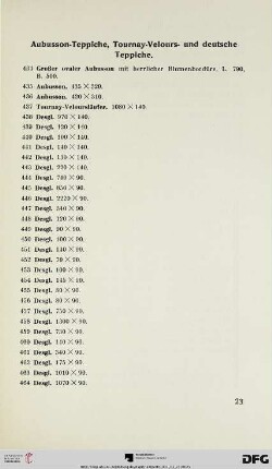 Aubusson-Teppiche, Tournay-Velours- und deutsche Teppiche (Nr. 434-477)