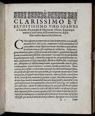 Clarissimo ... Ioanni a Toledo ...