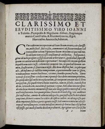 Clarissimo ... Ioanni a Toledo ...