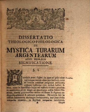 Hilkôt ḥaṣôṣrôt seu dissertatio theologico-philologica de tubis Hebraeorum argenteis, quae de hoc argumento altera est et mysticam tubarum significationem tradit