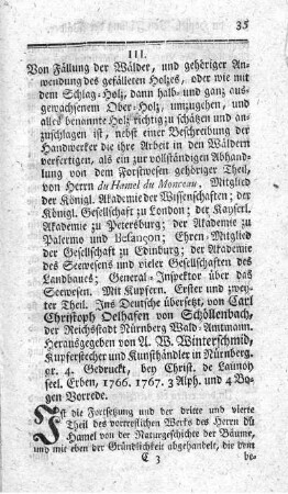 Von Fällung der Wälder, und gehöriger Anwendung des gefälleten Holzes. T.1.2.