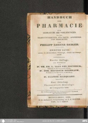 Bd. 2. Welcher die pharmaceutische Mineralogie, Botanik und Zoologie enthält 1: Pharmaceutische Mineralogie : mit 2 Taf.