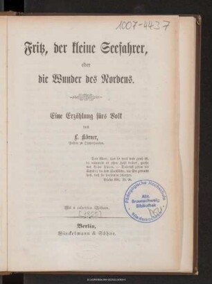 Fritz, der kleine Seefahrer, oder die Wunder des Nordens : eine Erzählung fürs Volk