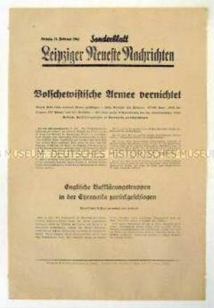 Sonderblatt der "Leipziger Neuesten Nachrichten" zum Kriegsverlauf an der Ostfront