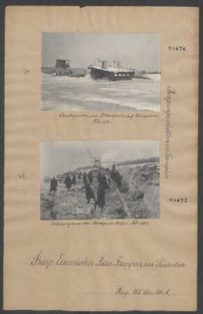 Bergungsarbeiten im Hafen von Giurgiu, Januar - Februar, Juni 1917: Enteisung versenkter Schlepps im Hafen