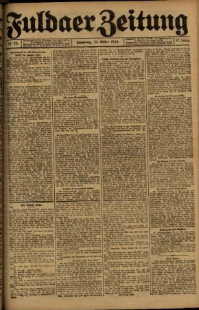 Erste Ausgabe vom Samstag, den 27. März 1920.