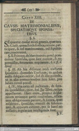 Caput XIII. De Causis Matrimonialibus, Speciatimque Sponsalibus