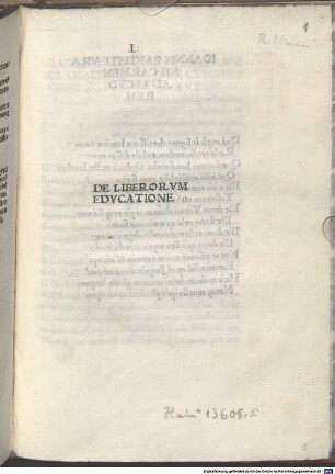 De liberorum educatione : mit Gedicht an den Leser von Johannes Baptista Uranius und Nachwort an den Autor von Pescennius Franciscus Niger