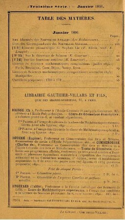 Table des matières. Janvier 1896.