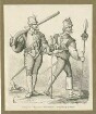 Musketier mit geschulterter Muskete und Schwert, Landsknecht (Infanterie)-Offizier mit Lanze und Schwert, nach der Öffnung von Willemin, 16. Jahrh., Vorder- und Seitenansicht