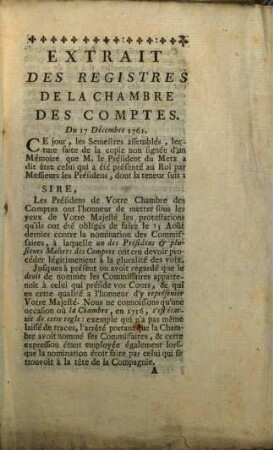 Extrait des registres de la chambre des comptes du 17. Dec. 1761