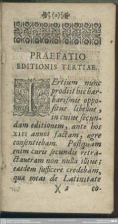 Praefatio Editionis Tertiae