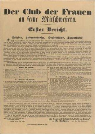 Der Cub der Frauen an seine Mitschwestern