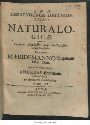 Disputationum Logicarum Prima De Natura Logicae