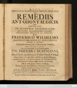 Disputatio Inauguralis Medico-Practica De Remediis Ant-Odontalgicis