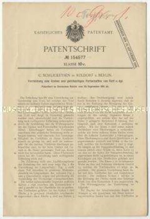 Patentschrift einer Vorrichtung zum Graben und gleichzeitigen Fortschaffen von Torf, Patent-Nr. 154577