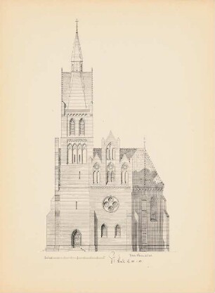 Kirche: Seitenansicht (aus: Drucke von Seminararbeiten der Königlich Technischen Hochschule Berlin, Bd. III)