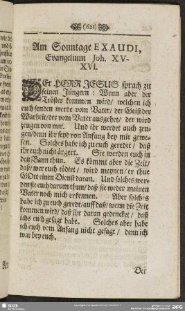 Am Sonntage Exaudi, Evangelium Joh. XV-XVI