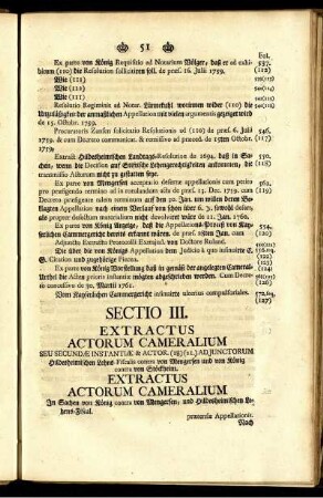 Sectio III. Extractus Actorum Cameralium ...
