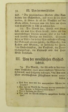 III. Von der menschlichen Geschicklichkeit