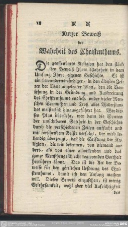 Kurzer Beweiß der Wahrheit des Christenthums