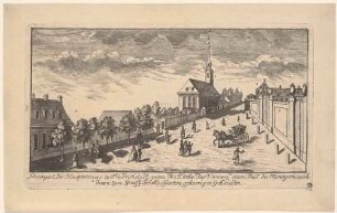 Dresden-Friedrichstadt, Blick in die Friedrichstraße nach Nordwesten, links die evangelische Matthäuskirche, rechts das alte Ostravorwerk, die Menagerie