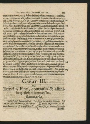 Caput III. De Effectu, Fine, contrariis & affinibus possessorii Summarissimi.