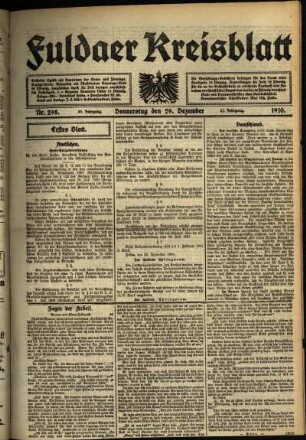 Erste Ausgabe vom Donnerstag, den 29. Dezember 1910.