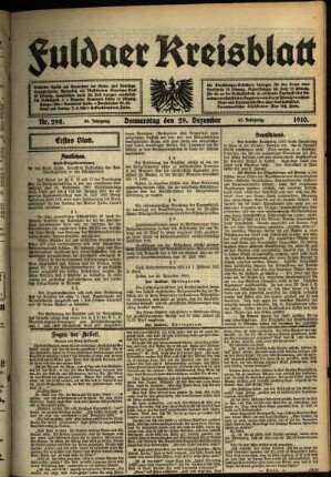 Erste Ausgabe vom Donnerstag, den 29. Dezember 1910.