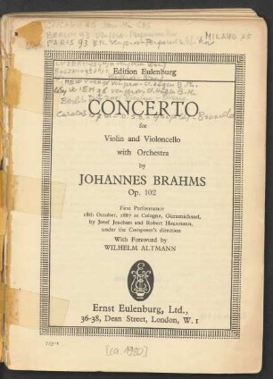 Concerto for violin and violoncello with orchestra : op. 102