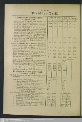 Droschken-Tarif