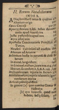 II. Rerum Notabiliorum Index