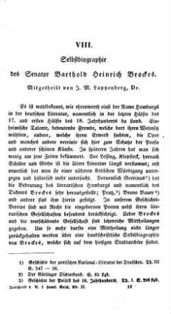 Selbstbiographie des Senator Barthold Heinrich Brockes