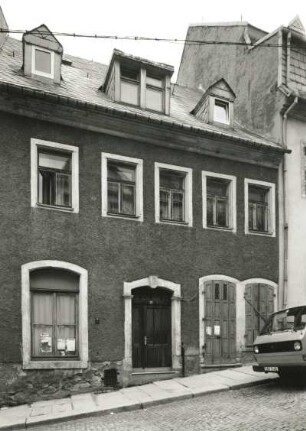 Annaberg-Buchholz, Große Kirchgasse 11. Wohnhaus (Schlußstein bezeichnet 1734). Straßenansicht