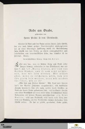 Rede am Grabe, gesprochen von Herrn Prälat D. von Weitbrecht