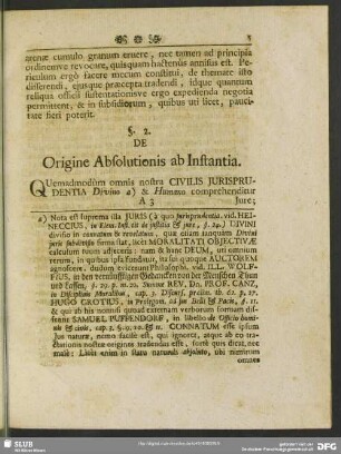 §. 2. De Origine Absolutionis ab Instantia