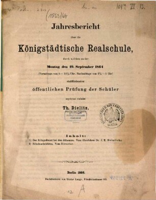 Jahresbericht : über das Schuljahr .... [1863]/64