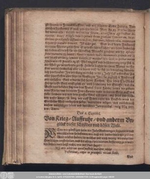Das 6. Capittel. Von Krieg/ Auffruhr/ und anderm Unglück dieser schnöden und bösen Welt.
