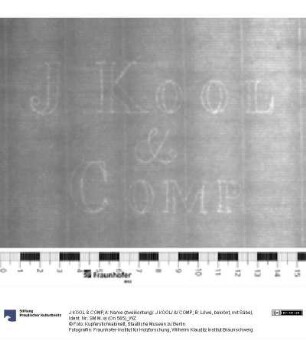 A: Name (zweikonturig): J KOOL/ &/ COMP; B: Löwe, bekrönt, mit Säbel