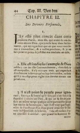 Chapitre III. Des Devoirs Personnels. / Capitel III. Von den Personal-Pflichten/...