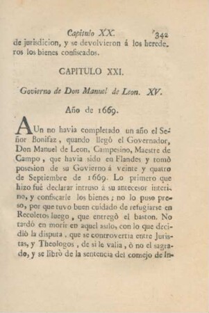 Capitulo XXI. Govierno de Don Manuel de Leon. XV.
