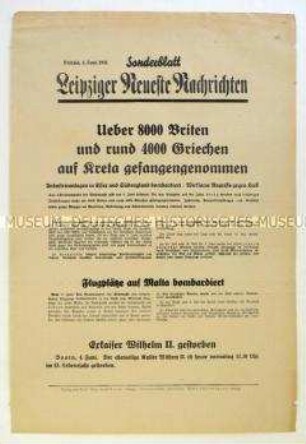 Sonderblatt der "Leipziger Neuesten Nachrichten" zur Gefangennahme britischer und griechischer Soldaten auf Kreta
