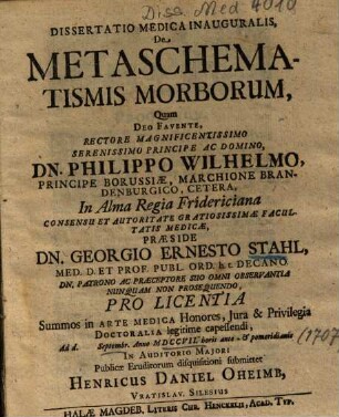 Dissertatio Medica Inauguralis, De Metaschematismis Morborum