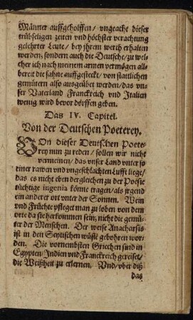 Das IV. Capitel. Von der Deutschen Poeterey.