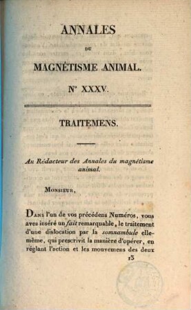 Annales du magnétisme animal. 35. 1816